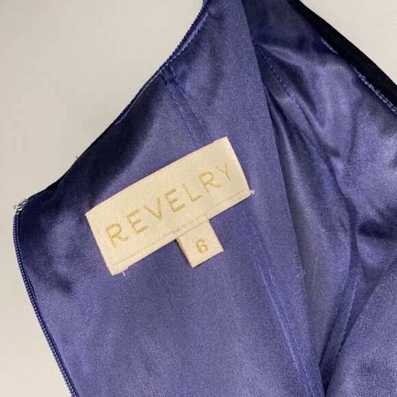 Revelry Skye Double Slit Navy Blue Velvet Formal Maxi Dress Size 6 - Picture 6 of 8